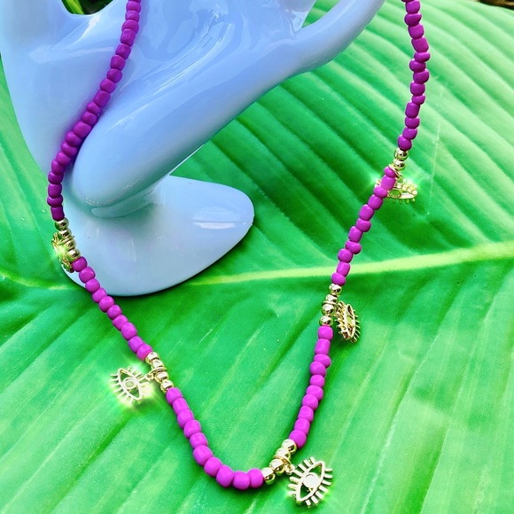 Purple/Pink ish Bohemian Evil eye Necklace - Picture 2 of 2